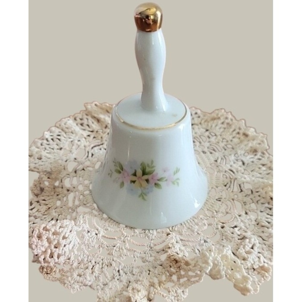 Lefton China Bell 1434 Hand Painted Floral Vintage Farmhouse Collectible White